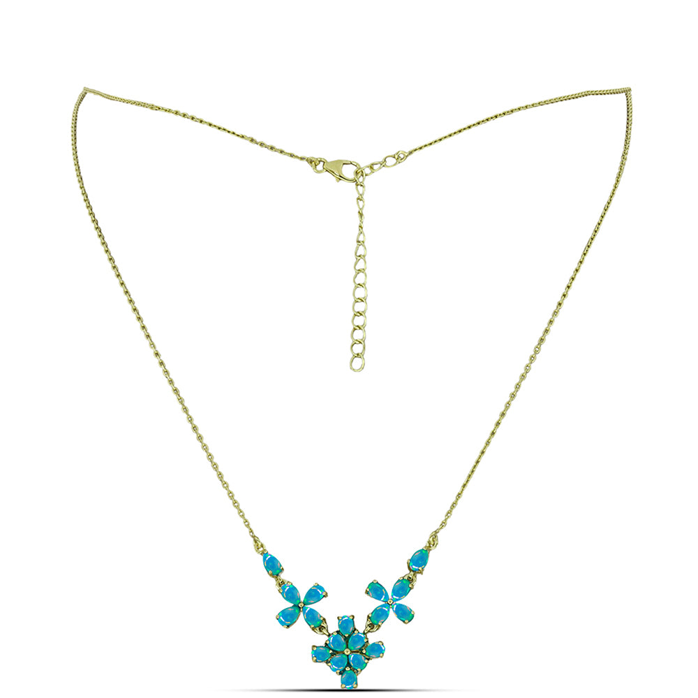 Colier din Argint 925 Placat cu Aur ( 5.48 grame ) cu Opal Albastru Etiopian Paraiba 2.04 Carate 1 