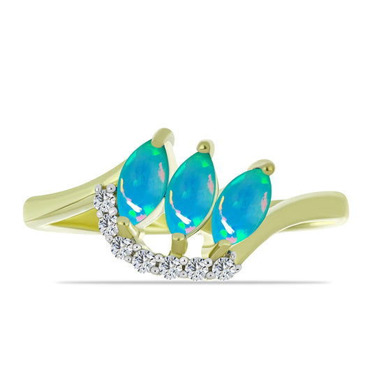 Inel din Argint 925 Placat cu Aur ( 2.56 grame ) cu Opal Albastru Etiopian Paraiba și Topaz Alb 0.73 Carate