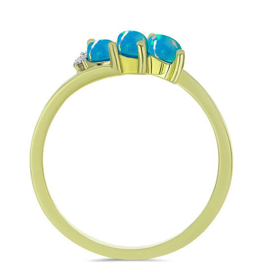 Inel din Argint 925 Placat cu Aur ( 2.56 grame ) cu Opal Albastru Etiopian Paraiba și Topaz Alb 0.73 Carate