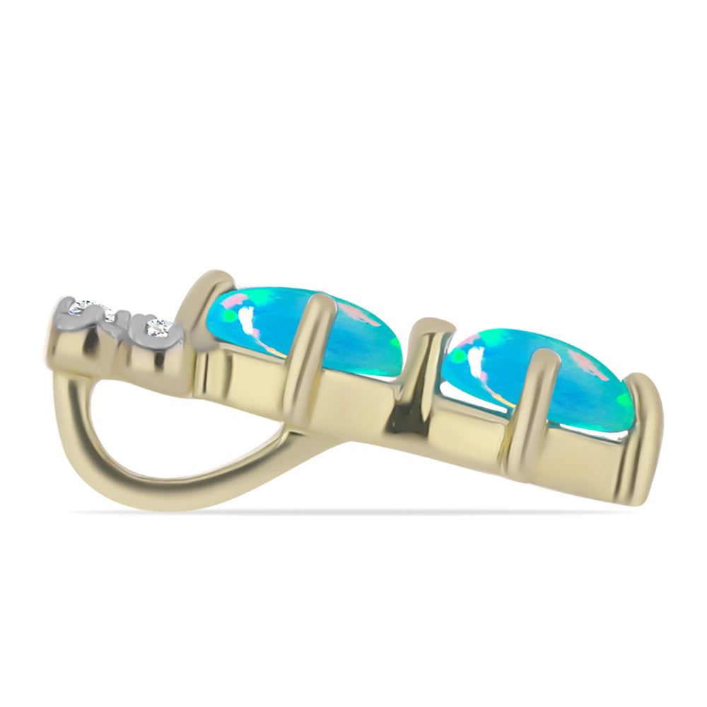 Pandantiv din Argint 925 Placat cu Aur ( 0.66 grame ) cu Opal Albastru Etiopian Paraiba și Topaz Alb 0.34 Carate 2 