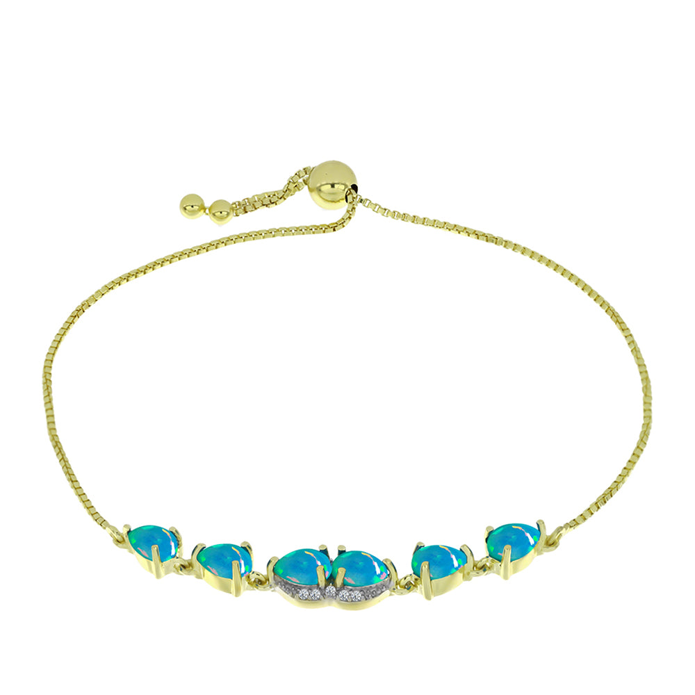 Brățară din Argint 925 Placat cu Aur ( 4.46 grame ) cu Opal Albastru Etiopian Paraiba și Topaz Alb 1.78 Carate 1 