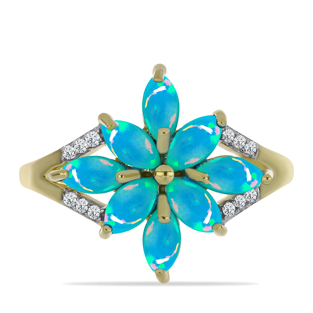 Inel din Argint 925 Placat cu Aur ( 3.77 grame ) cu Opal Albastru Etiopian Paraiba și Topaz Alb 1.33 Carate 1 