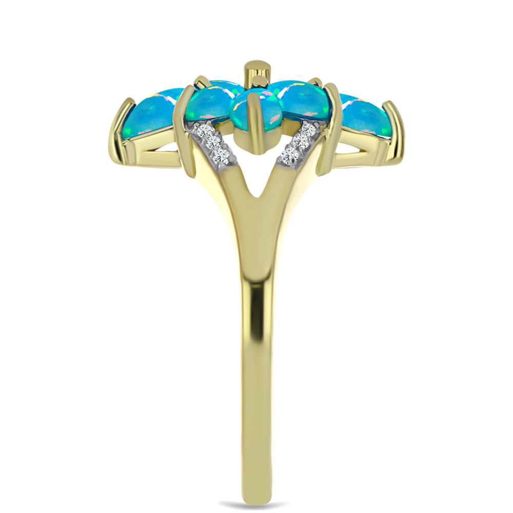 Inel din Argint 925 Placat cu Aur ( 3.77 grame ) cu Opal Albastru Etiopian Paraiba și Topaz Alb 1.33 Carate