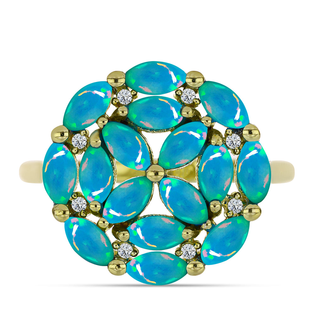 Inel din Argint 925 Placat cu Aur ( 4.11 grame ) cu Opal Albastru Etiopian Paraiba și Topaz Alb 1.55 Carate 1 