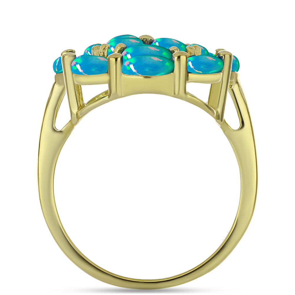 Inel din Argint 925 Placat cu Aur ( 4.11 grame ) cu Opal Albastru Etiopian Paraiba și Topaz Alb 1.55 Carate 2 