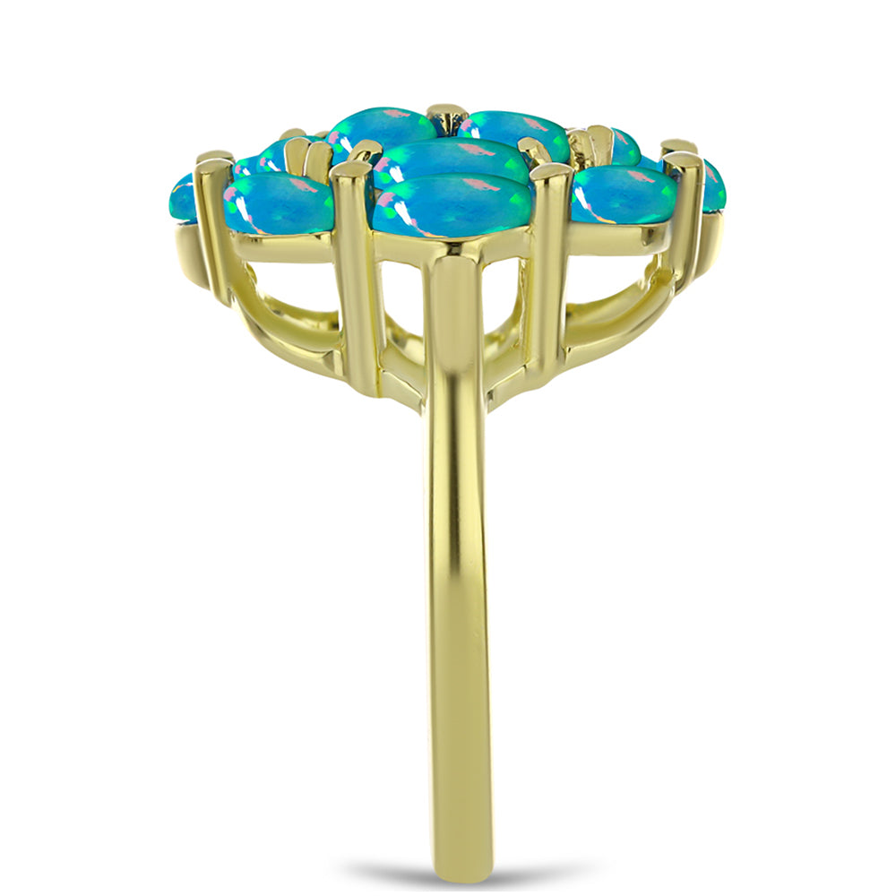 Inel din Argint 925 Placat cu Aur ( 4.11 grame ) cu Opal Albastru Etiopian Paraiba și Topaz Alb 1.55 Carate 4 
