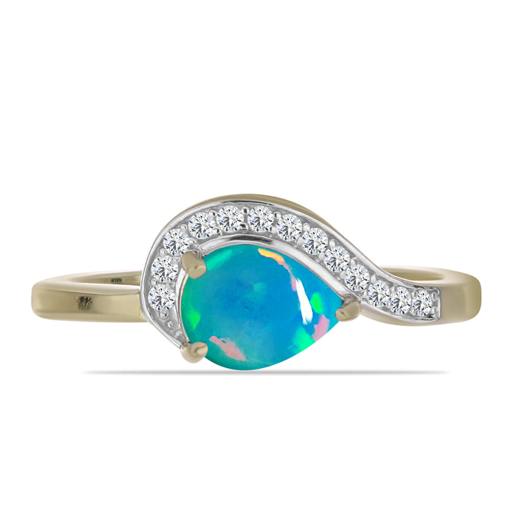 Inel din Argint 925 Placat cu Aur ( 2.66 grame ) cu Opal Albastru Etiopian Paraiba și Topaz Alb 0.85 Carate