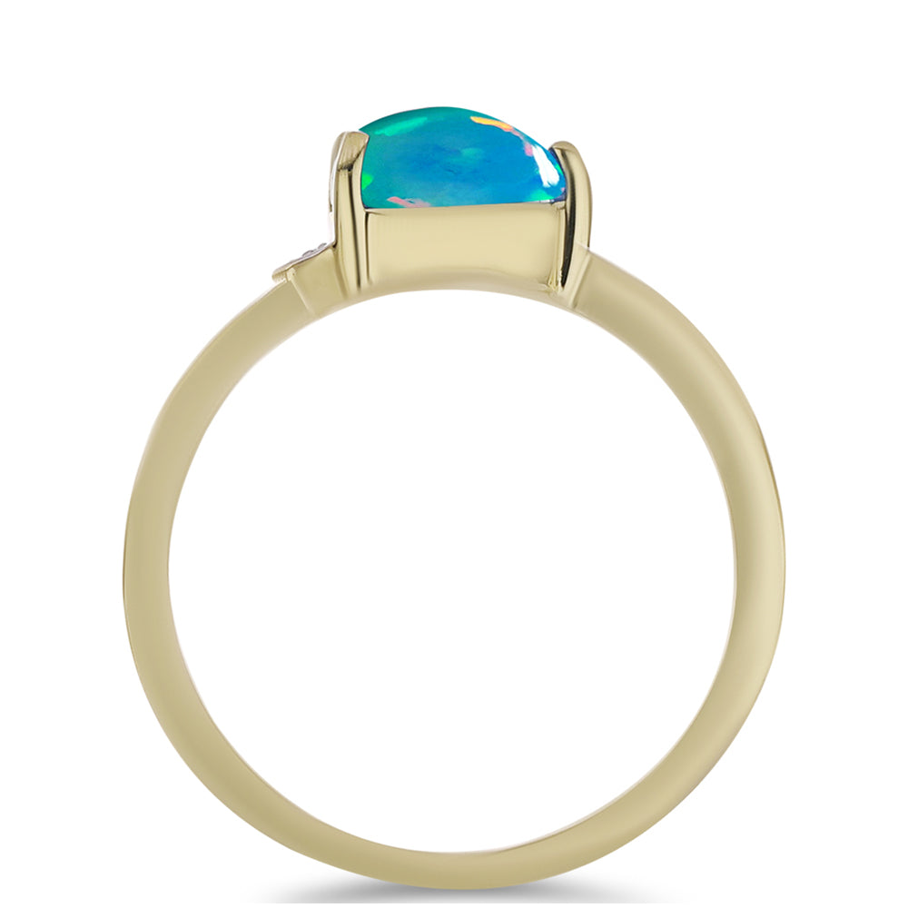 Inel din Argint 925 Placat cu Aur ( 2.66 grame ) cu Opal Albastru Etiopian Paraiba și Topaz Alb 0.85 Carate 2 
