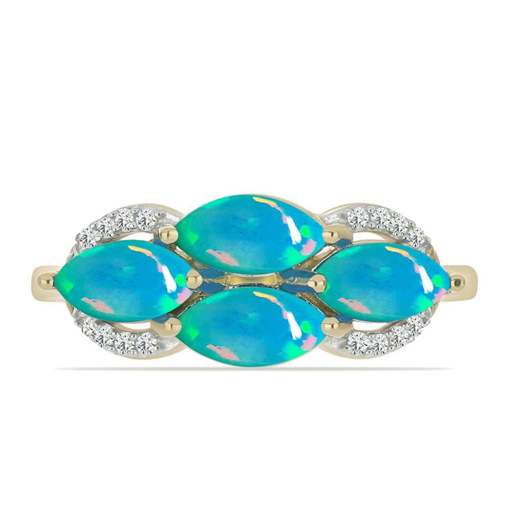Inel din Argint 925 Placat cu Aur ( 2.66 grame ) cu Opal Albastru Etiopian Paraiba și Topaz Alb 1.45 Carate 1 