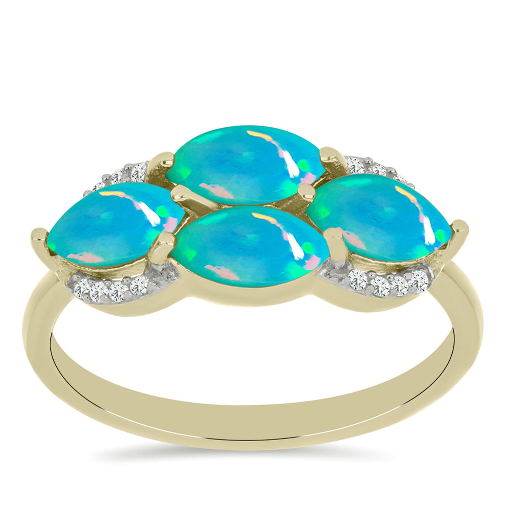 Inel din Argint 925 Placat cu Aur ( 2.66 grame ) cu Opal Albastru Etiopian Paraiba și Topaz Alb 1.45 Carate 3 