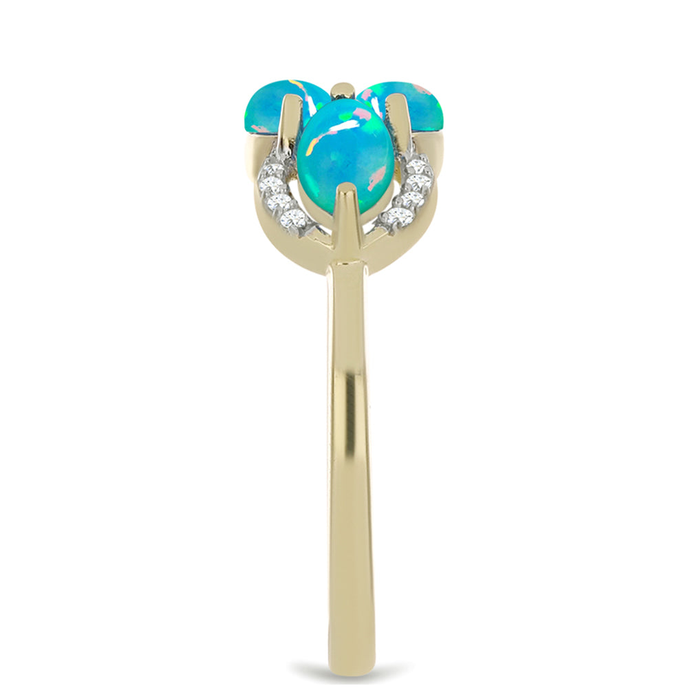 Inel din Argint 925 Placat cu Aur ( 2.66 grame ) cu Opal Albastru Etiopian Paraiba și Topaz Alb 1.45 Carate 4 