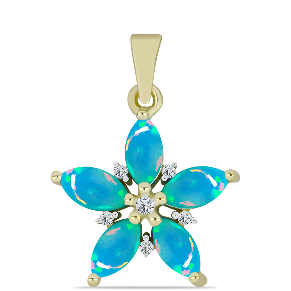 Pandantiv din Argint 925 Placat cu Aur ( 1.11 grame ) cu Opal Albastru Etiopian Paraiba și Topaz Alb 0.89 Carate
