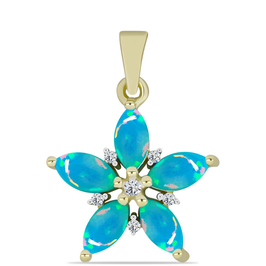 Pandantiv din Argint 925 Placat cu Aur ( 1.11 grame ) cu Opal Albastru Etiopian Paraiba și Topaz Alb 0.89 Carate