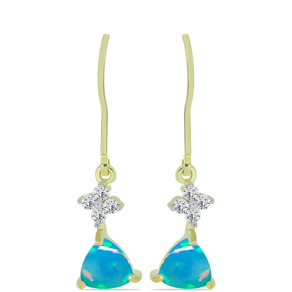 Cercei din Argint 925 Placat cu Aur ( 1.72 grame ) cu Opal Albastru Etiopian Paraiba și Topaz Alb 1.15 Carate