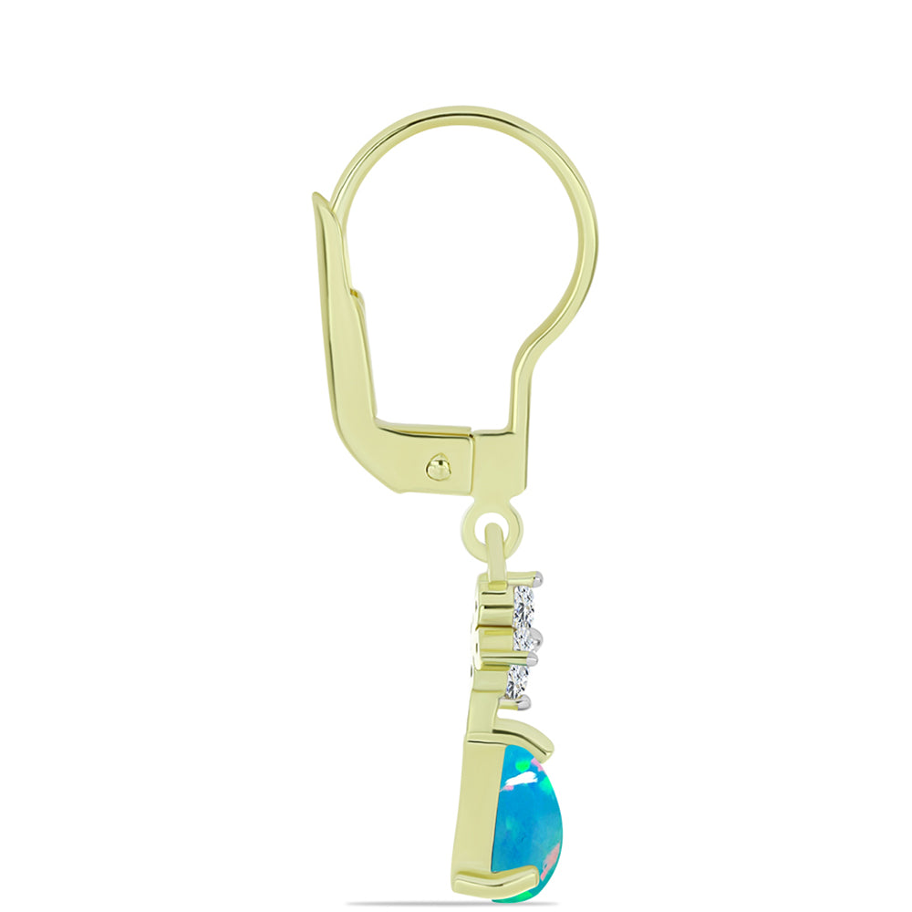Cercei din Argint 925 Placat cu Aur ( 1.72 grame ) cu Opal Albastru Etiopian Paraiba și Topaz Alb 1.15 Carate 2 