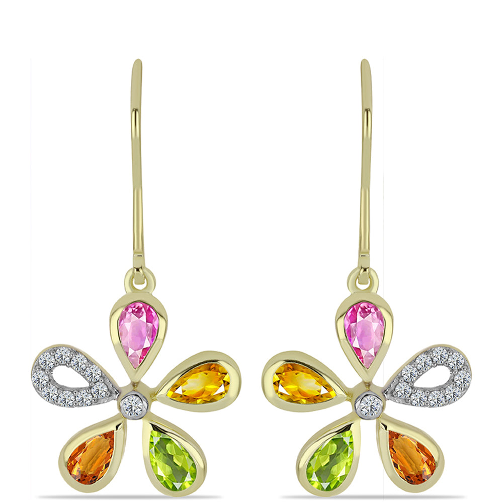 Cercei din Argint 925 Placat cu Aur ( 3.64 grame ) cu Safir Rosebery Curcubeu și Topaz Alb 2.23 Carate 1 