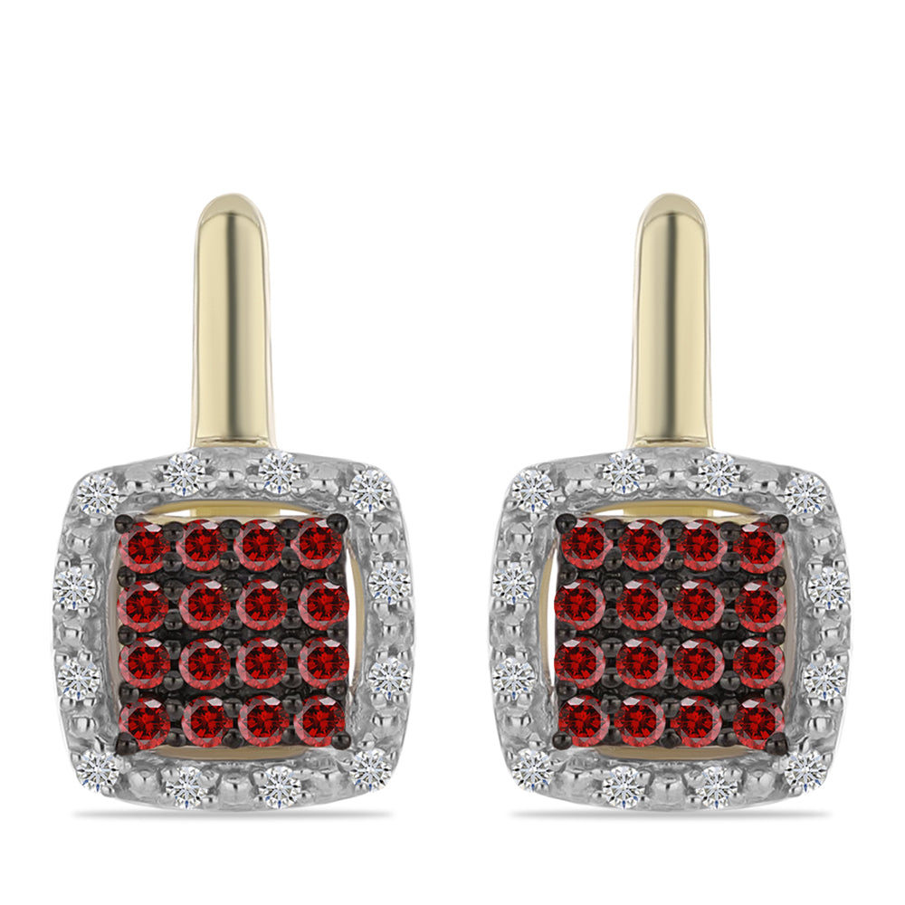 Cercei din Argint 925 Placat cu Aur ( 3.65 grame ) cu Diamant Roșu și Diamant Alb 0.42 Carate 1 