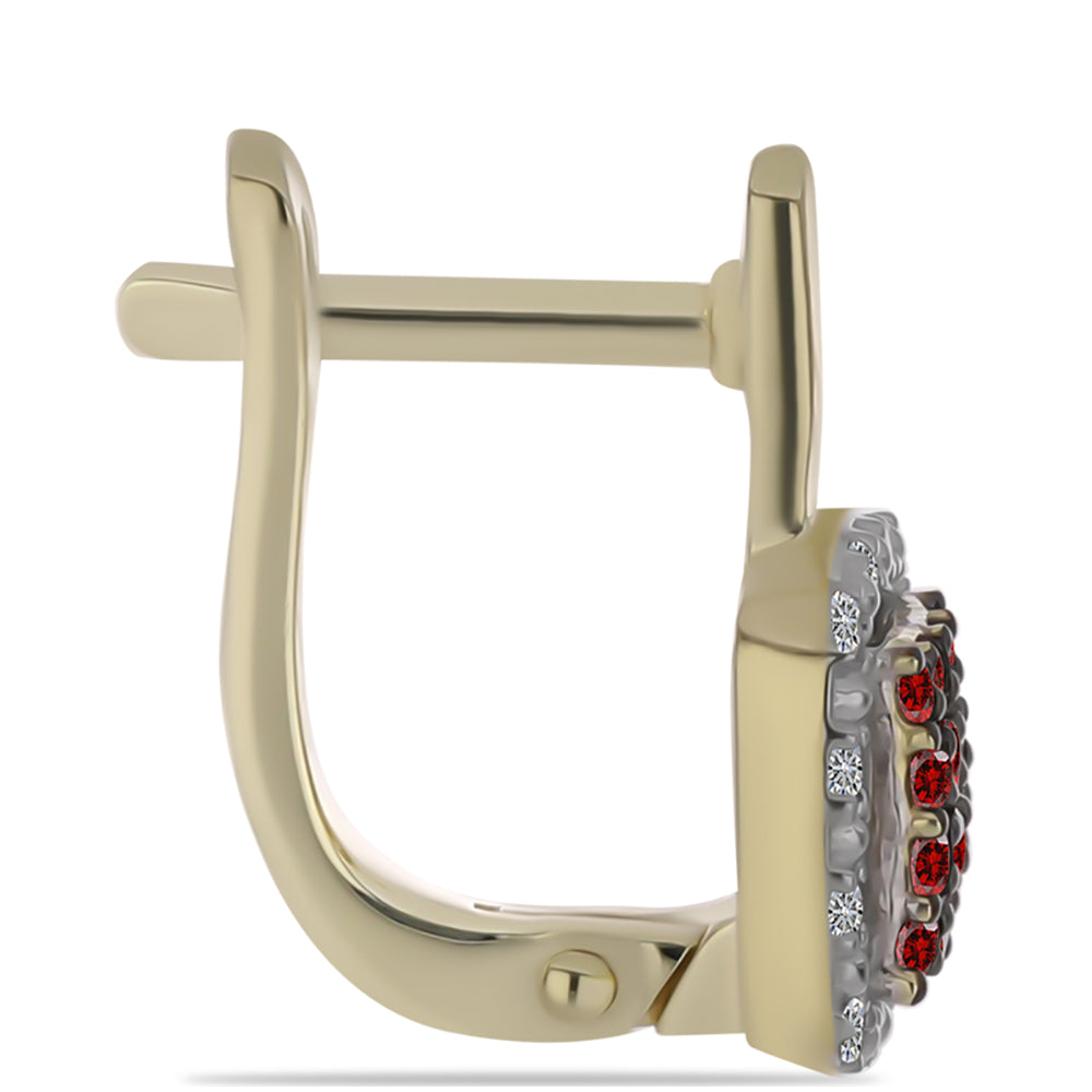 Cercei din Argint 925 Placat cu Aur ( 3.65 grame ) cu Diamant Roșu și Diamant Alb 0.42 Carate 4 