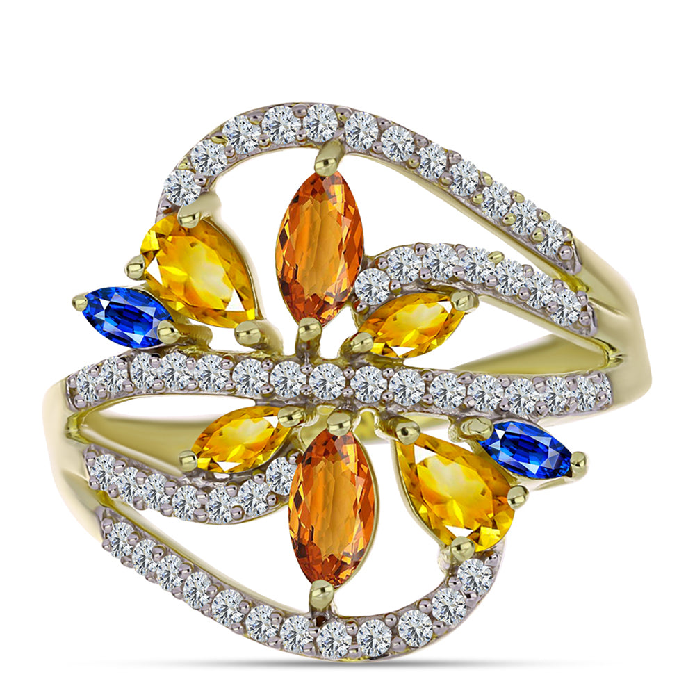 Inel din Argint 925 Placat cu Aur ( 4.04 grame ) cu Safir Rosebery Curcubeu și Topaz Alb 2.02 Carate 1 