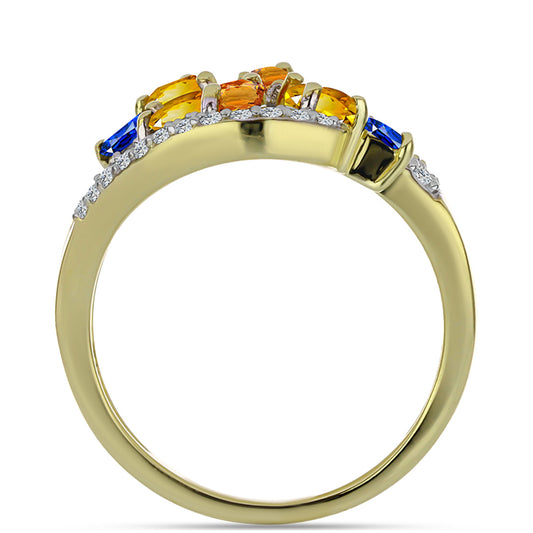Inel din Argint 925 Placat cu Aur ( 4.04 grame ) cu Safir Rosebery Curcubeu și Topaz Alb 2.02 Carate