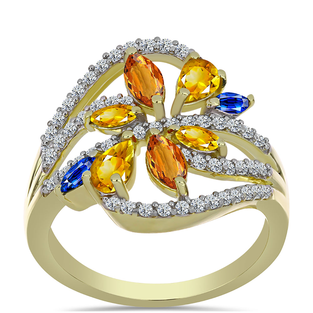 Inel din Argint 925 Placat cu Aur ( 4.04 grame ) cu Safir Rosebery Curcubeu și Topaz Alb 2.02 Carate 3 