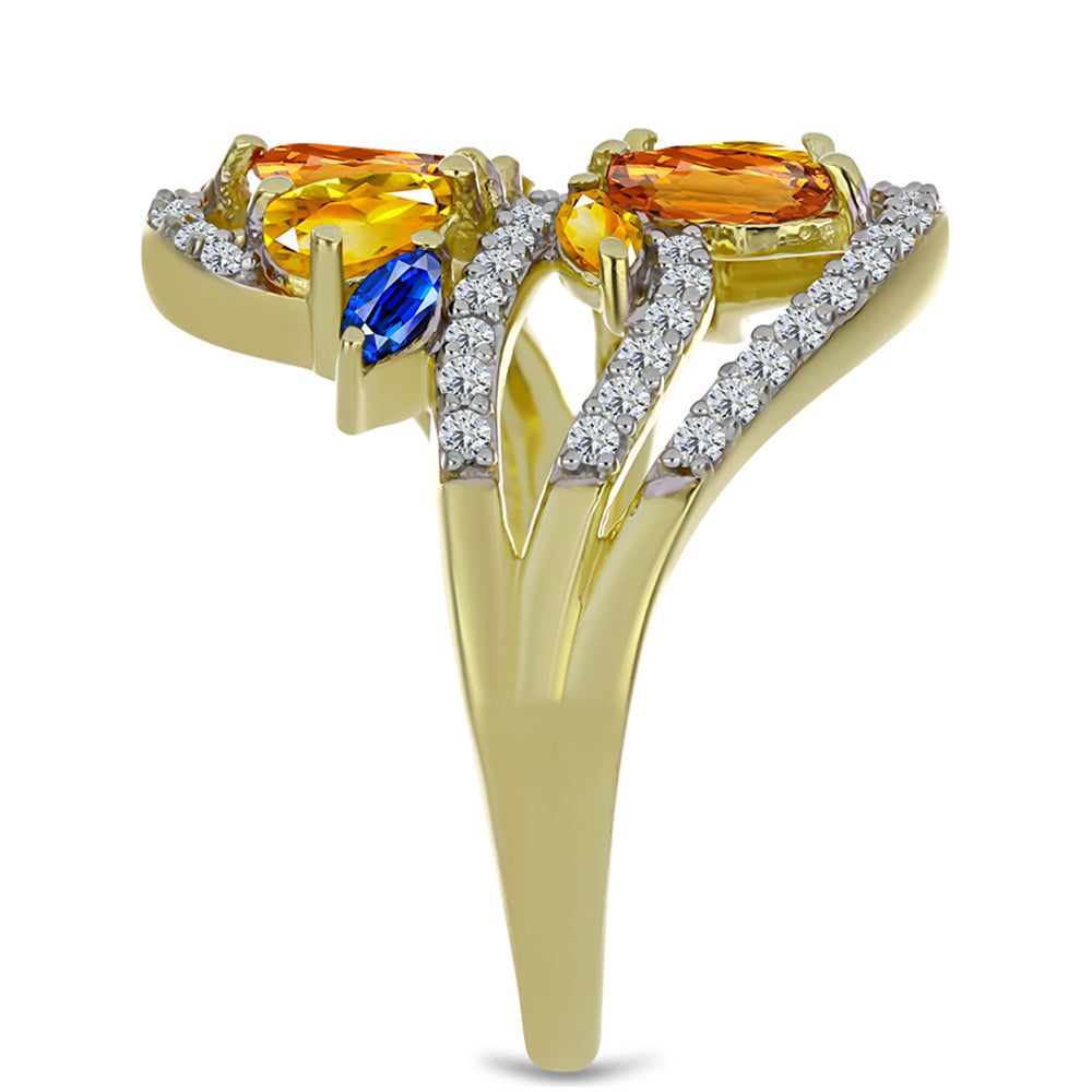 Inel din Argint 925 Placat cu Aur ( 4.04 grame ) cu Safir Rosebery Curcubeu și Topaz Alb 2.02 Carate 4 