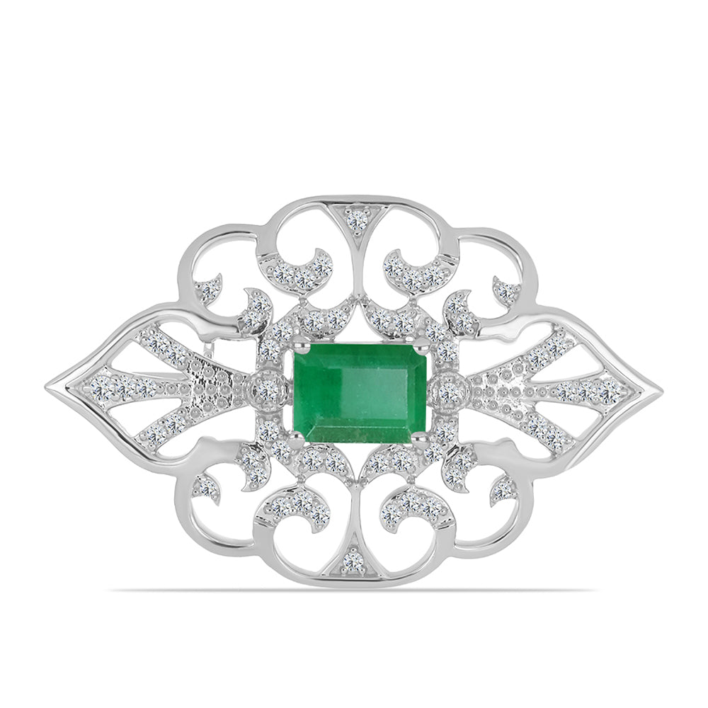Broşă din Argint 925 ( 4.33 grame ) cu Smarald Brazilian și Topaz Alb 2.08 Carate