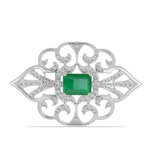 Broşă din Argint 925 ( 4.33 grame ) cu Smarald Brazilian și Topaz Alb 2.08 Carate