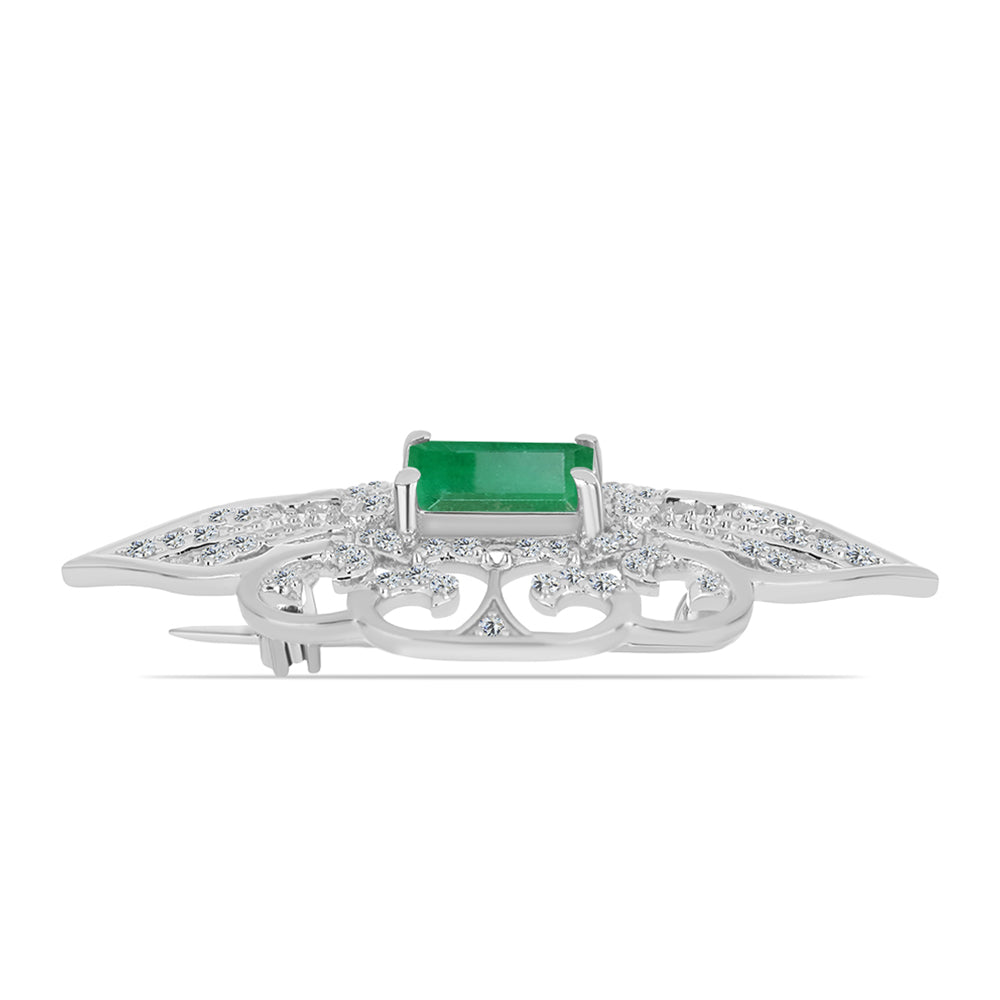Broşă din Argint 925 ( 4.33 grame ) cu Smarald Brazilian și Topaz Alb 2.08 Carate 2 