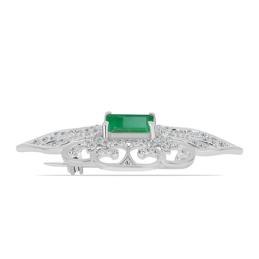 Broşă din Argint 925 ( 4.33 grame ) cu Smarald Brazilian și Topaz Alb 2.08 Carate