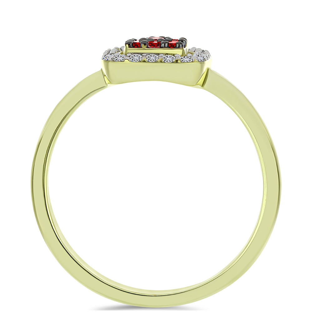 Inel din Argint 925 Placat cu Aur ( 2.1 grame ) cu Diamant Roșu și Diamant Alb 0.26 Carate 6 