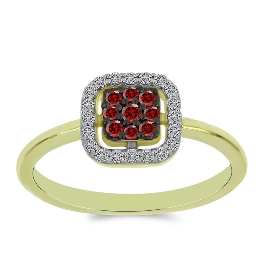 Inel din Argint 925 Placat cu Aur ( 2.1 grame ) cu Diamant Roșu și Diamant Alb 0.26 Carate