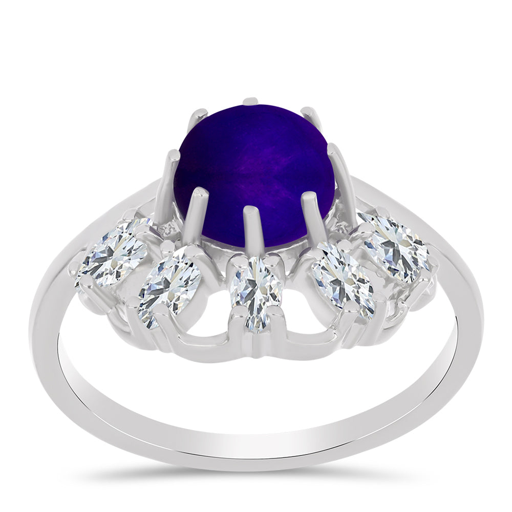 Inel din Argint 925 ( 3.02 grame ) cu Jad Violet și Topaz Alb 2.88 Carate 3 