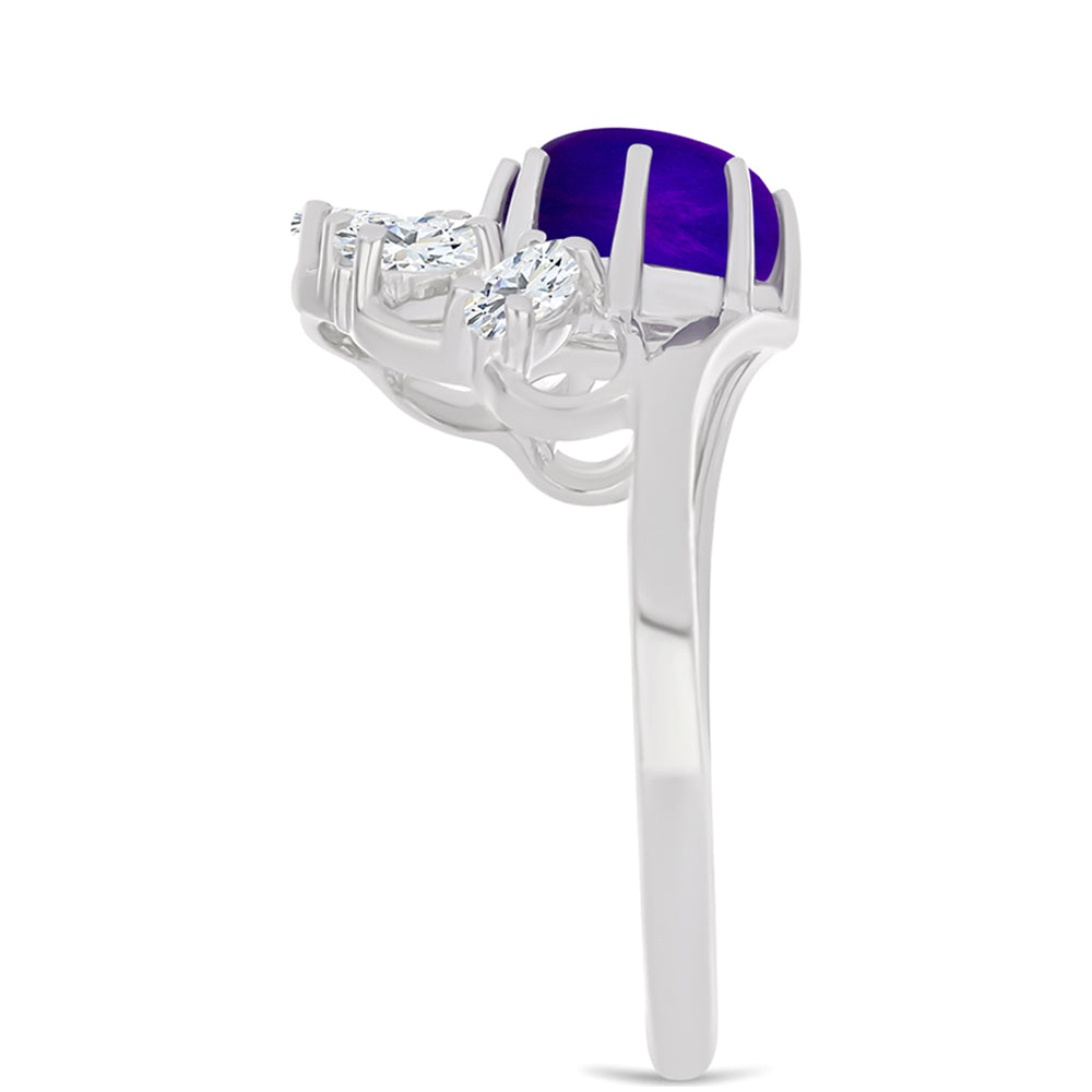 Inel din Argint 925 ( 3.02 grame ) cu Jad Violet și Topaz Alb 2.88 Carate 4 