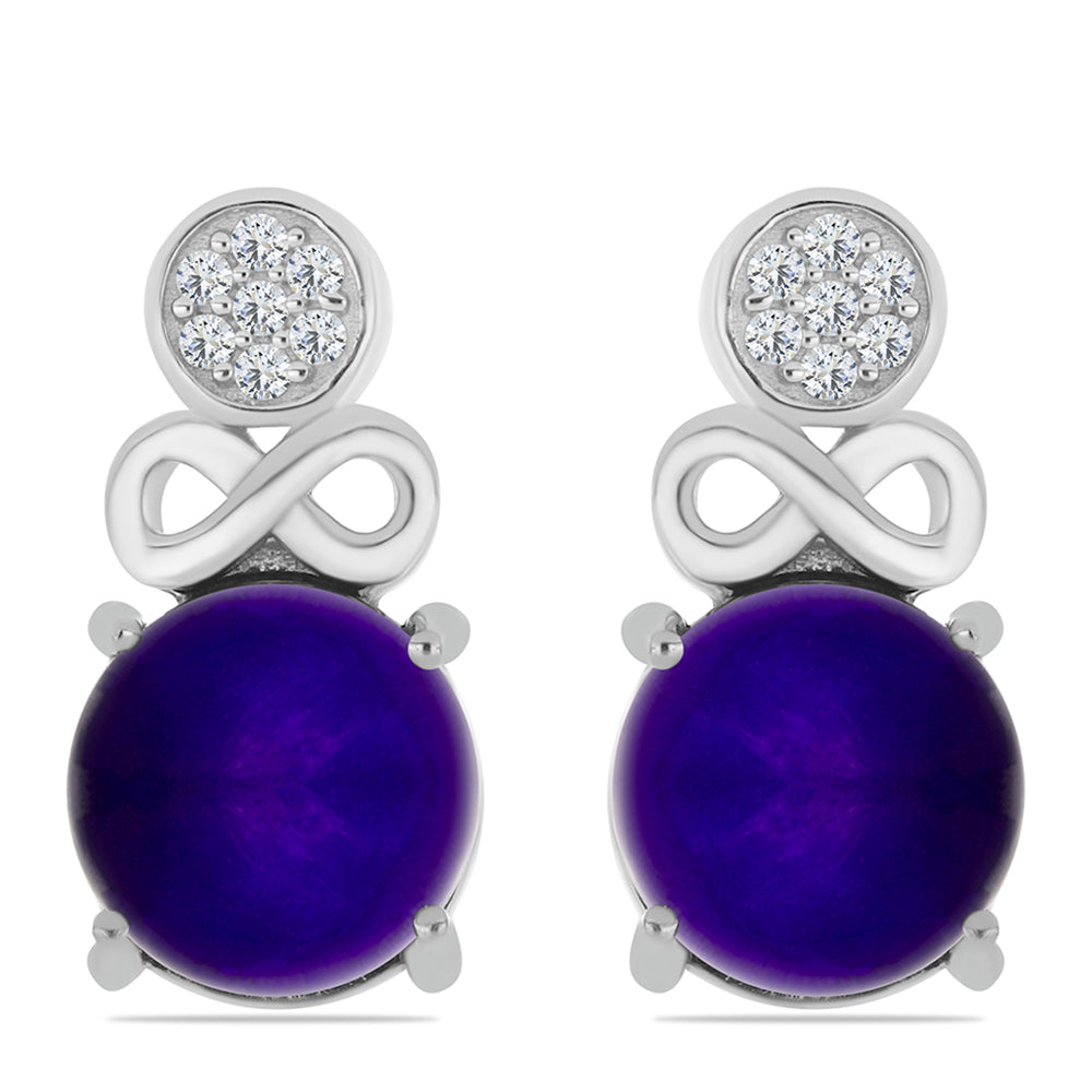 Cercei din Argint 925 ( 4.21 grame ) cu Jad Violet și Topaz Alb 5.97 Carate 1 