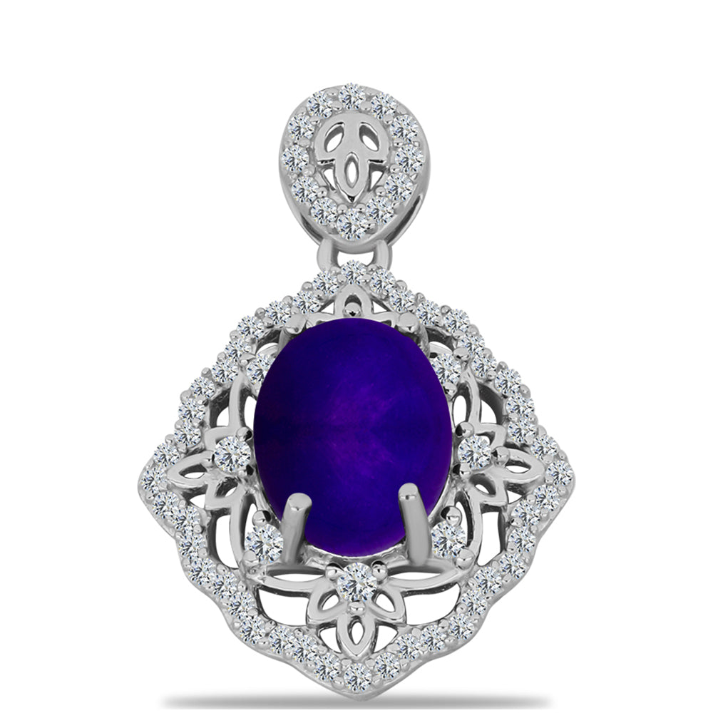 Pandantiv din Argint 925 ( 2.5 grame ) cu Jad Violet și Topaz Alb 3.39 Carate 3 