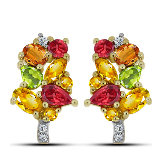 Cercei din Argint 925 Placat cu Aur ( 3.39 grame ) cu Safir Rosebery Curcubeu și Topaz Alb 2.98 Carate