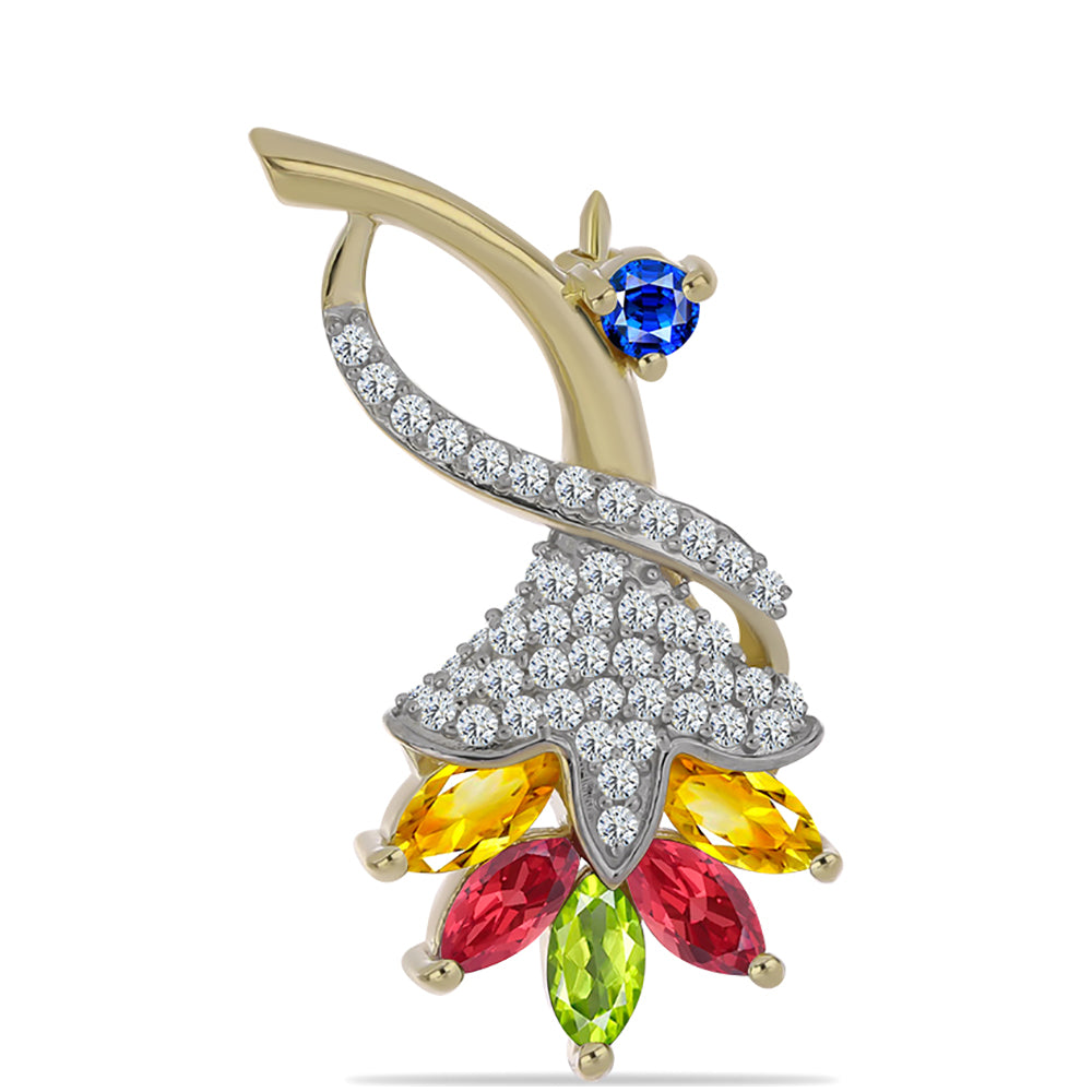Broşă din Argint 925 Placat cu Aur ( 3.17 grame ) cu Safir Rosebery Curcubeu și Topaz Alb 2.12 Carate 1 