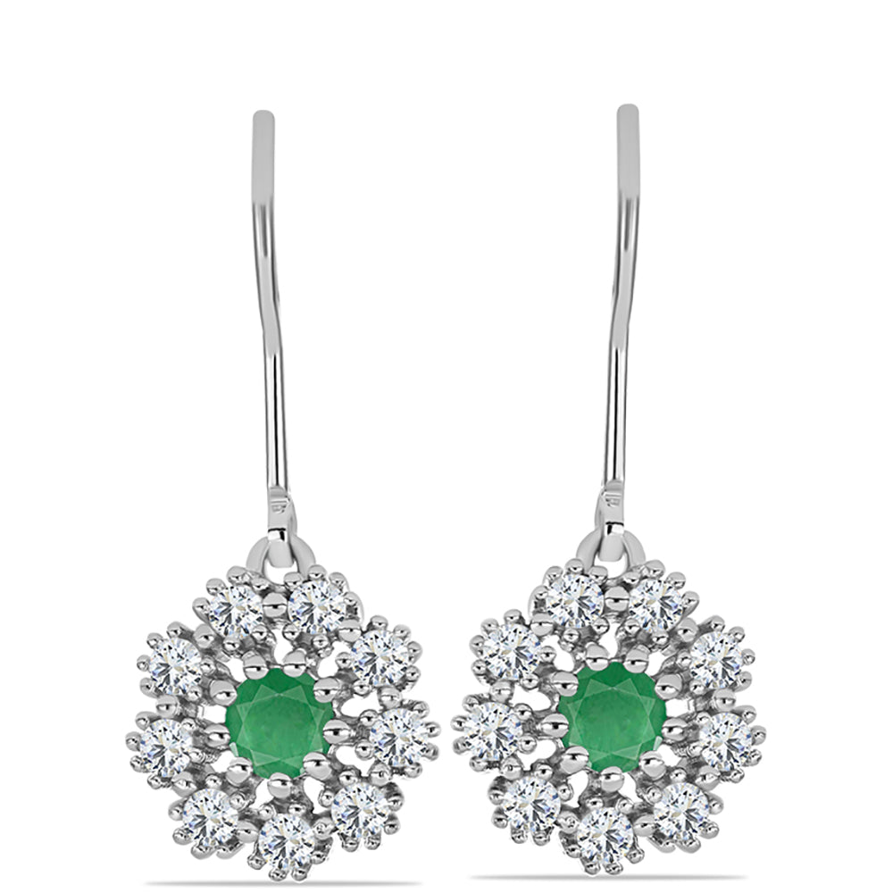 Cercei din Argint 925 ( 3 grame ) cu Smarald Brazilian și Topaz Alb 1.36 Carate