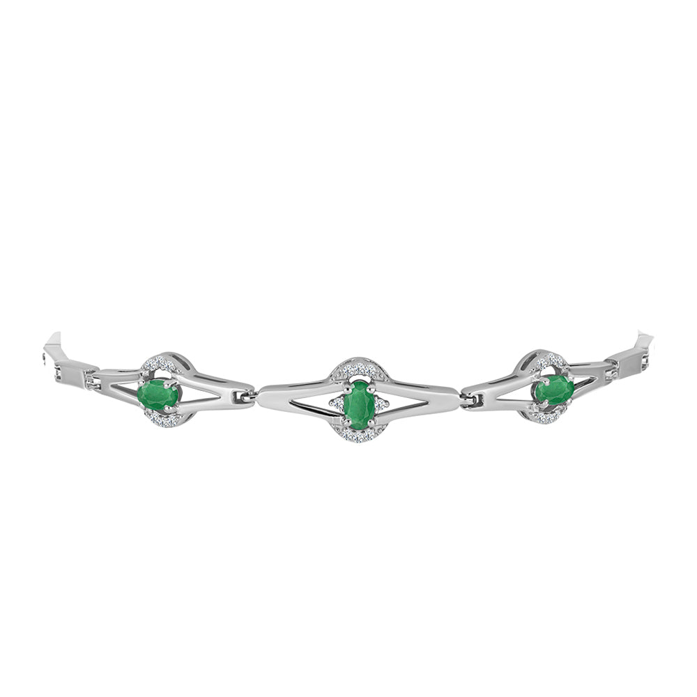 Brățară din Argint 925 ( 7.8 grame ) cu Smarald Brazilian și Topaz Alb 0.75 Carate
