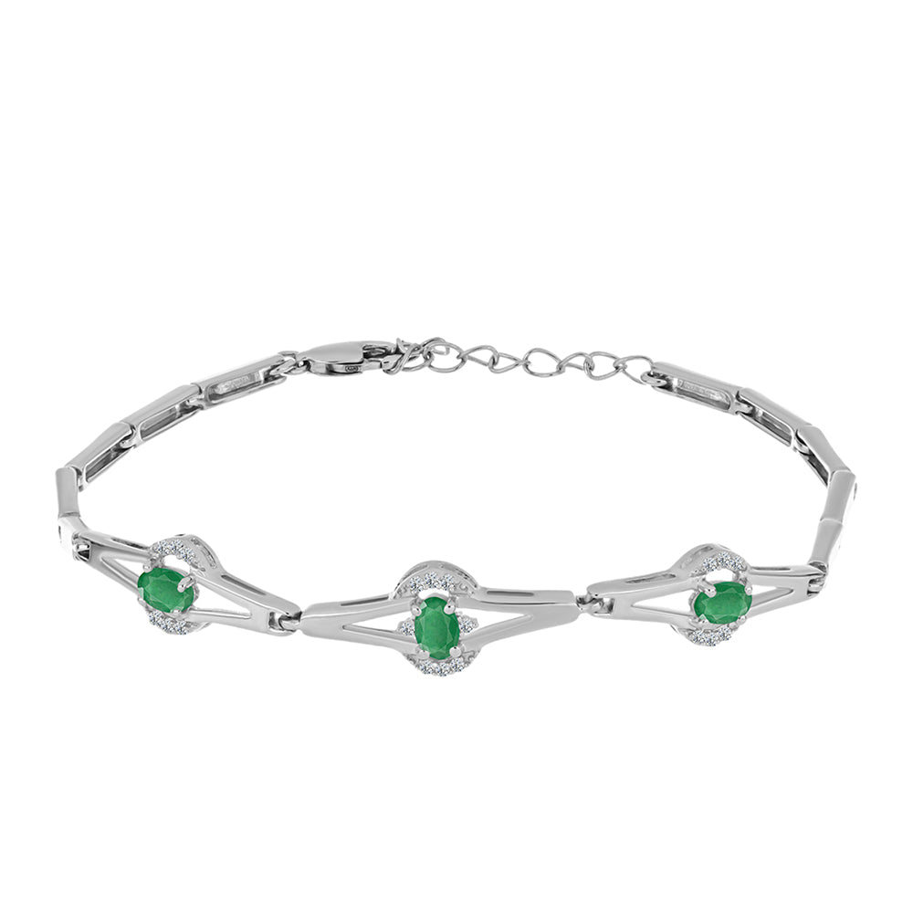 Brățară din Argint 925 ( 7.8 grame ) cu Smarald Brazilian și Topaz Alb 0.75 Carate 1 