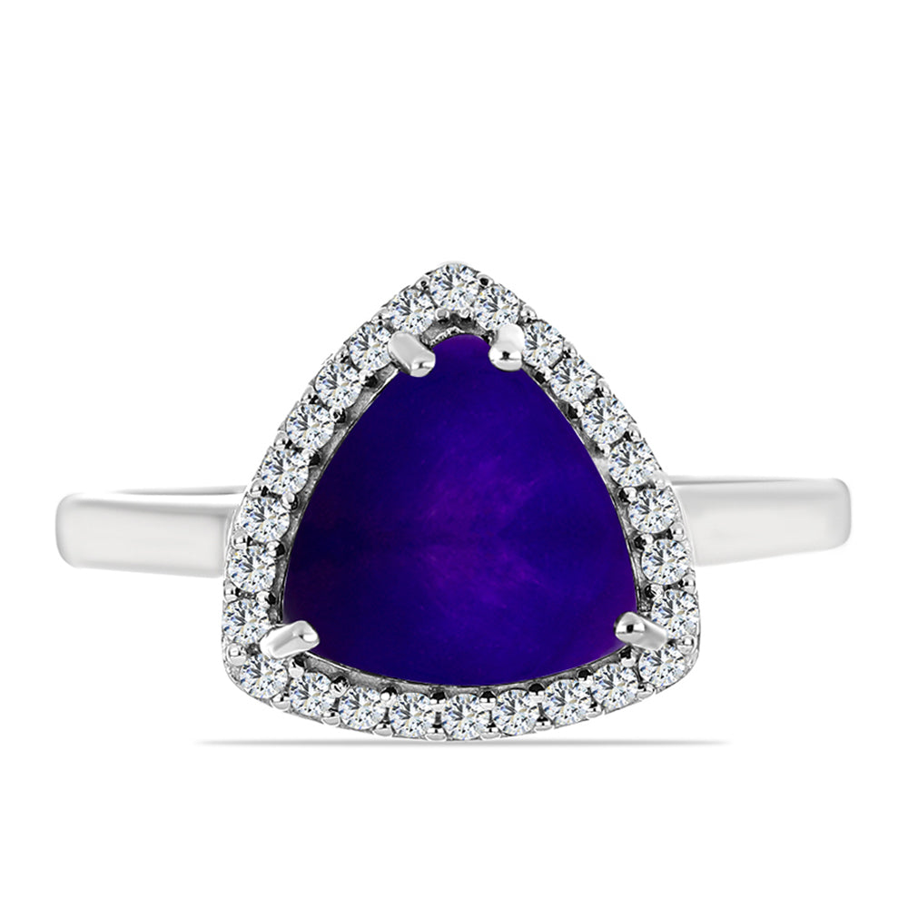 Inel din Argint 925 ( 3.14 grame ) cu Jad Violet și Topaz Alb 4.12 Carate 1 