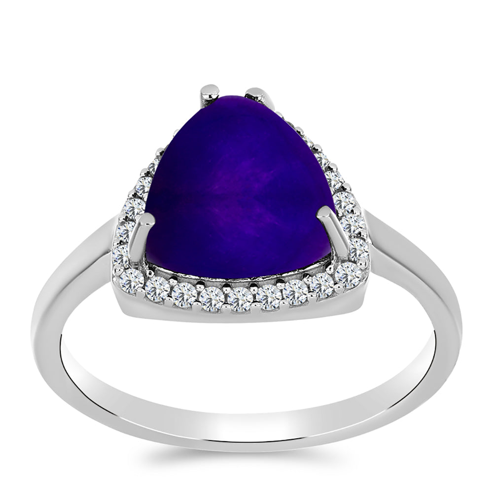 Inel din Argint 925 ( 3.14 grame ) cu Jad Violet și Topaz Alb 4.12 Carate 3 