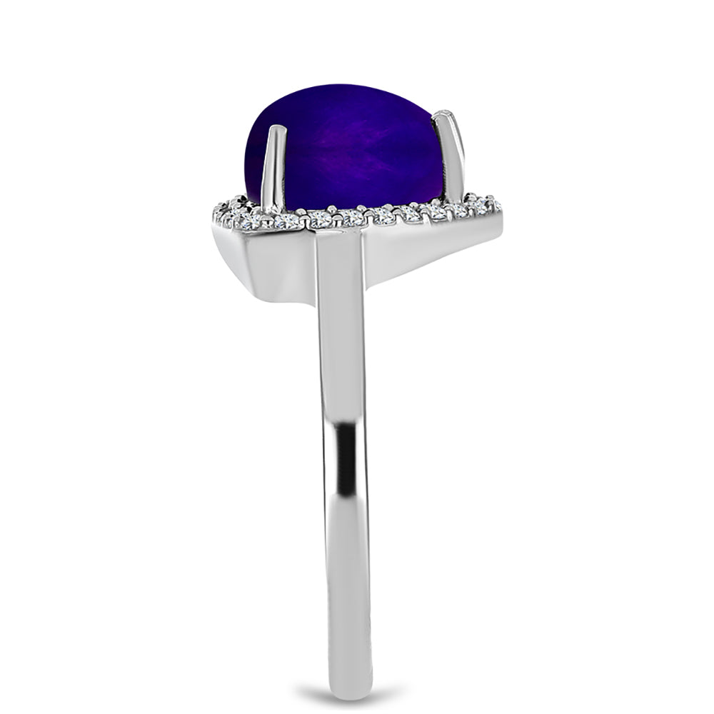 Inel din Argint 925 ( 3.14 grame ) cu Jad Violet și Topaz Alb 4.12 Carate 4 