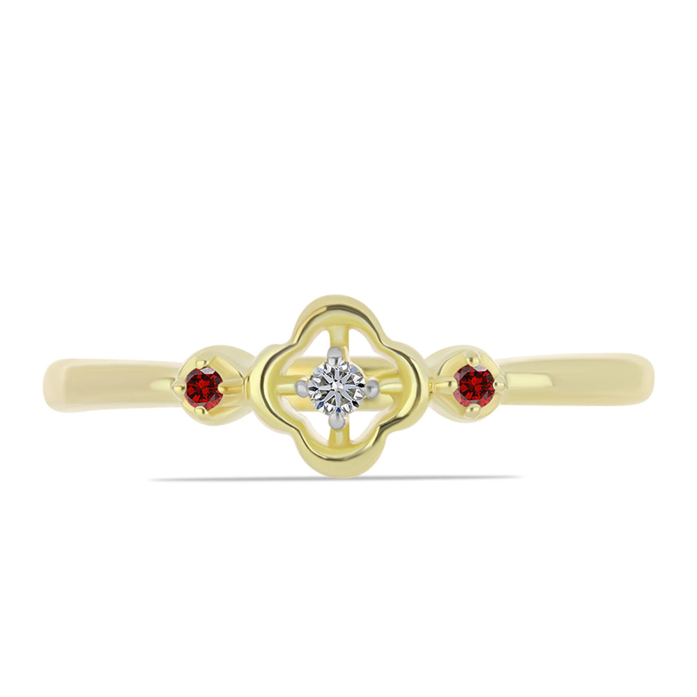 Inel din Argint 925 Placat cu Aur ( 1.6 grame ) cu Diamant Roșu și Diamant Alb 0.06 Carate 1 