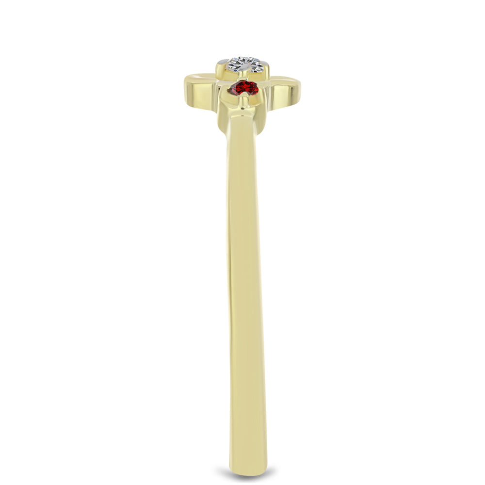 Inel din Argint 925 Placat cu Aur ( 1.6 grame ) cu Diamant Roșu și Diamant Alb 0.06 Carate 4 