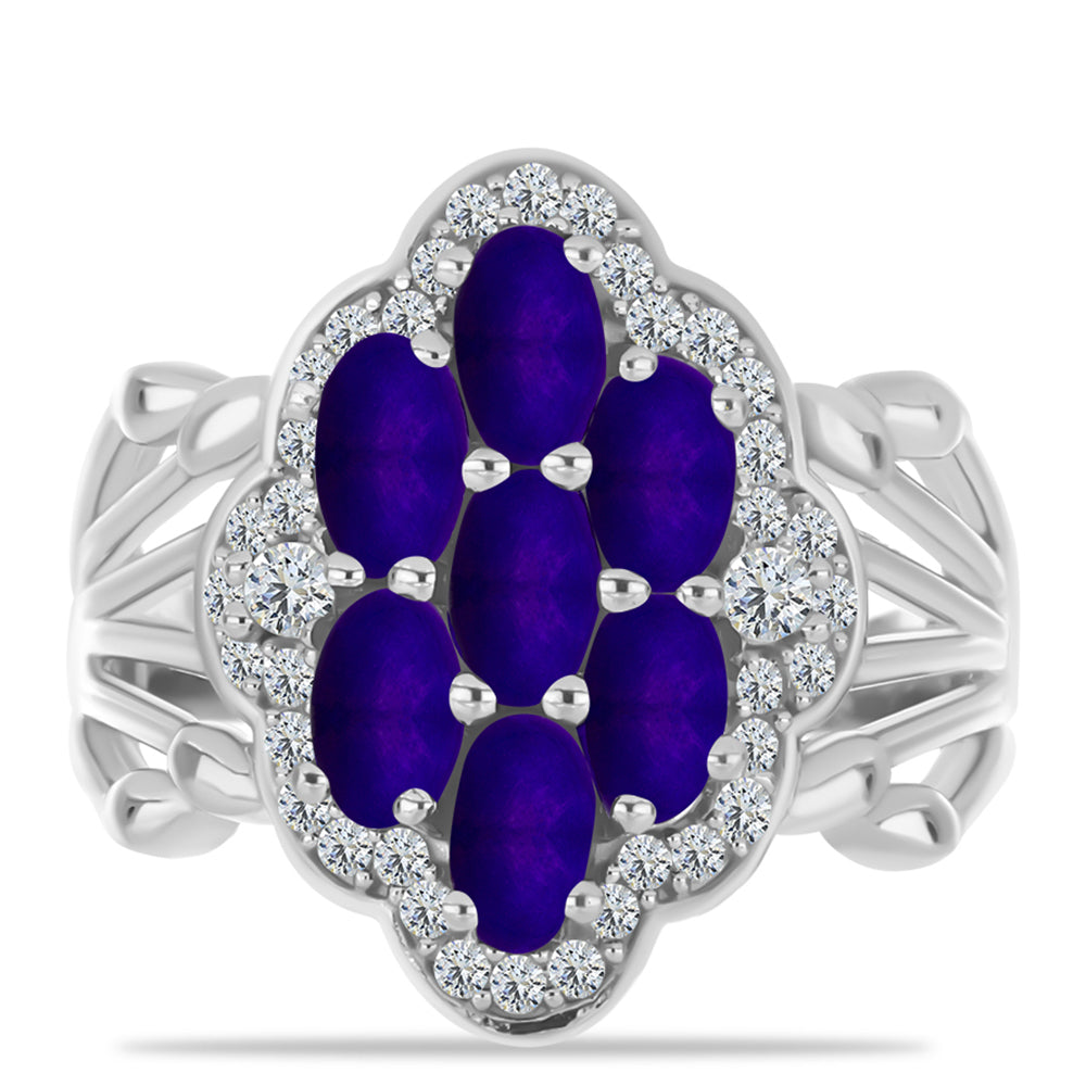Inel din Argint 925 ( 4.9 grame ) cu Jad Violet și Topaz Alb 2 Carate 1 