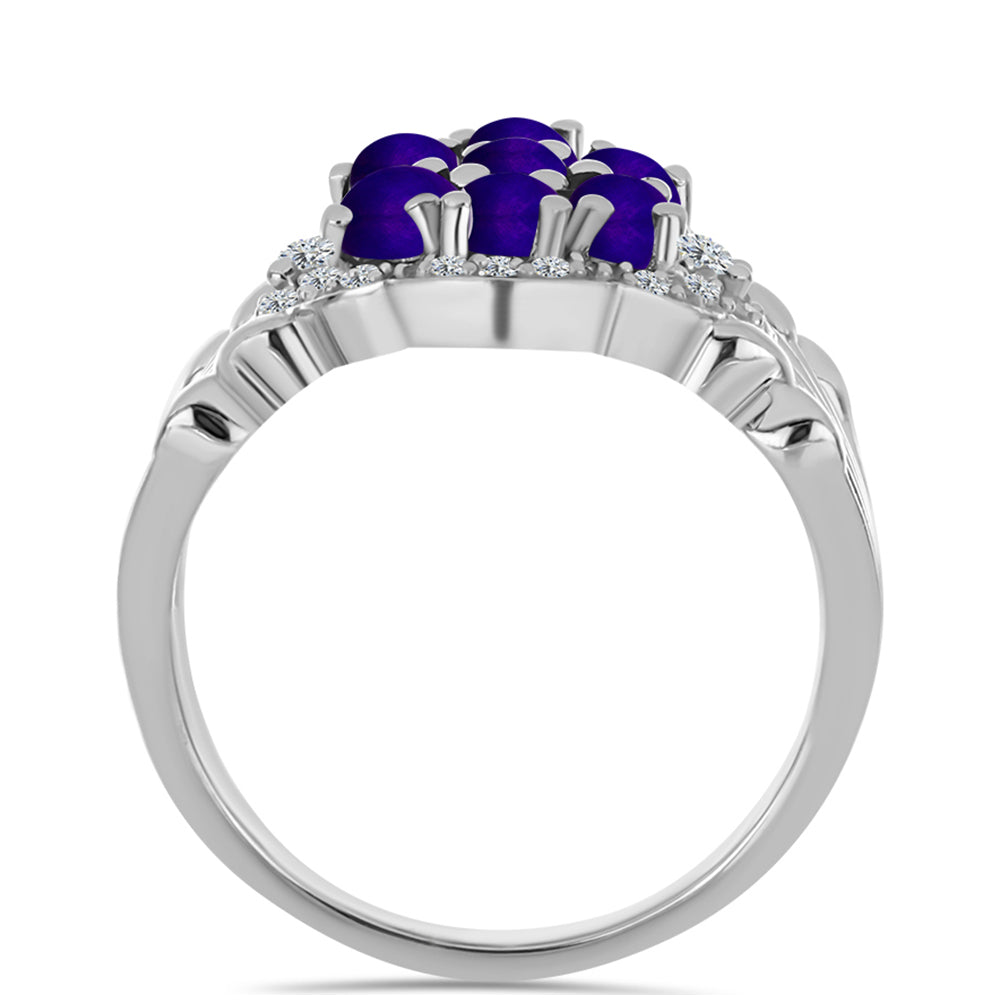 Inel din Argint 925 ( 4.9 grame ) cu Jad Violet și Topaz Alb 2 Carate 2 