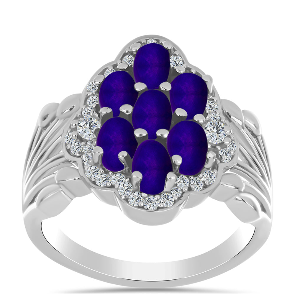Inel din Argint 925 ( 4.9 grame ) cu Jad Violet și Topaz Alb 2 Carate 3 
