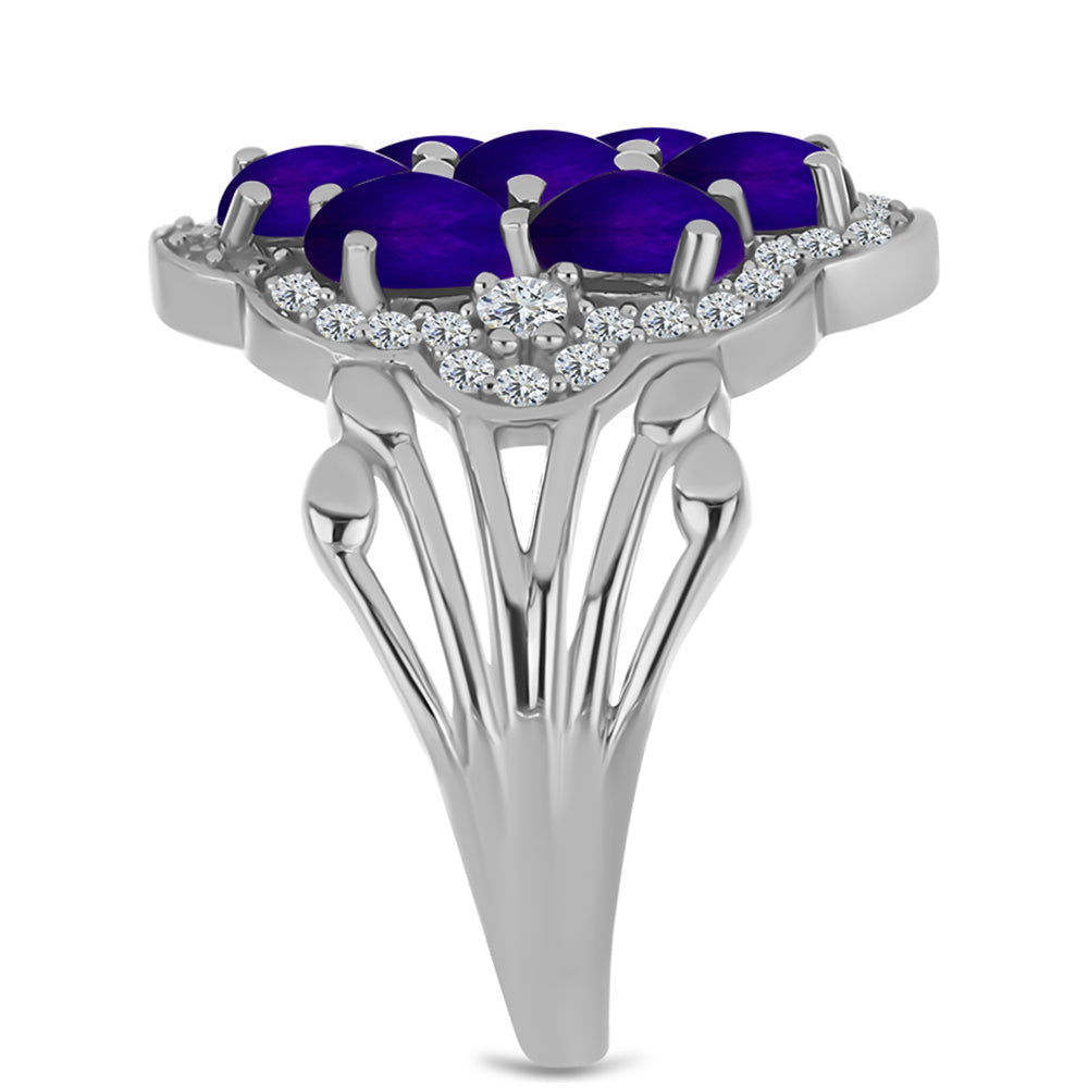 Inel din Argint 925 ( 4.9 grame ) cu Jad Violet și Topaz Alb 2 Carate 4 